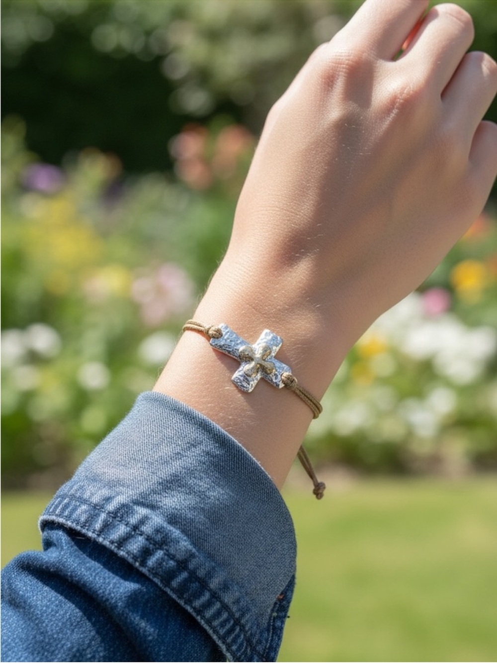 Handcrafted Silver Cross Cord Bracelet